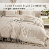Andency Comforter Queen Size Set Beige, 3 Pieces Tassel Boho Lightweight Winter Bedding Comforters & Sets, All Season Bed Set (90x90In Comforter & 2 Pillowcases) Andency