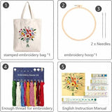 Mordely Flower Bouquet Embroidery Tote Bag Kit for Beginners, DIY Hand Embroidery Starter Set with Canvas Bag, 7.9 Inch Hoop, Colour Threads, 2 Needles and English Instructions