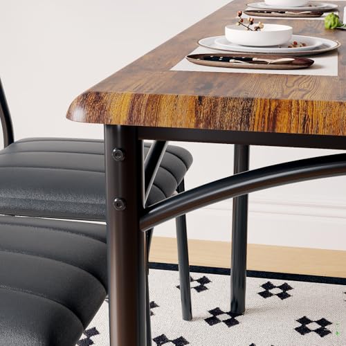 IDEALHOUSE Dining Table Set for 4, Kitchen Table with Chairs for 4, Rectangular Wood Dining Room Table Set with Upholstered Bench for Small Space, Dinner, Apartment, Retro Brown IDEALHOUSE