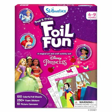 Skillmatics Foil Fun - Disney Princess, Mess-Free Art & Craft Kits for Kids, DIY Creative Activity, Travel Toys, Perfect Gifts for Fans of Moana, Cinderella, Ariel, Jasmine, Ages 4, 5, 6, 7, 8, 9 Skillmatics