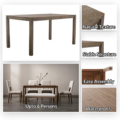 chairus Wood Dining Table, 59 Inches Farmhouse Rectangle Dining Room Table for 4-6 Person Rustic Kitchen Table for Living Room Office Workroom - Natural Brush - WoodArtSupply