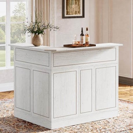 Tribesigns Bar Cabinet, L-Shaped Home Bar Table with Stemware Racks, 4-Tier Corner Bar Unit Liquor Wine Bar Table Reception Desk for Home Pub, White Tribesigns