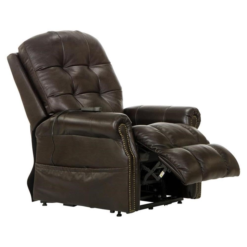 Catnapper Tyler Chocolate Brown Leather Power Lift Lay Flat Recliner with Heat & Massage Catnapper