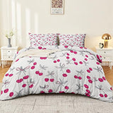 3-Piece Double-Sided Printed Duvet Cover Set Single – Soft Microfiber Bedding with Minimalist Cherry Romantic Design with Zipper Closure,Includes 1 Duvet Cover + 2 Pillowcases Light Color Generic