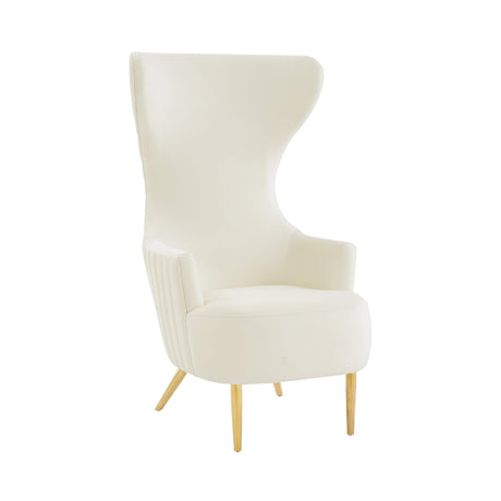 TOV Furniture Julia Velvet Channel Tufted Wingback Chair in Cream Finish WoodArtSupply
