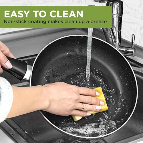 Ecolution Easy Clean Ceramic Nonstick Cookware Set, Dishwasher Safe Kitchen Pots and Pans Set, Comfort Grip Handle, Even Heating, Ultimate Food Release, 26-Piece, Black Ecolution