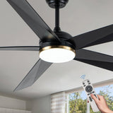 Curve Curio 65 Inch Ceiling Fans with Lights, Black Large Modern Ceiling Fan with Remote Control for Living Room Kitchen, 3 CCT, 6 Speed Reversible DC Motor (Black-Rattan) Curve Curio