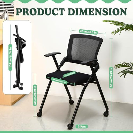 AceOrbit 4 Pcs Foldable Office Chair with PU Wheels Lumbar Support, Armrest, Thick Breathable Mesh Seat Stackable Chair for Office Meeting, Conference, Training Room, Black AceOrbit