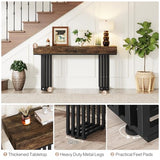 Tribesigns 55-Inch Console Table for Entryway, Industrial Hallway Table with Stylish Metal Frame, Sofa Foyer Table for Living Room, Entrance, Brown & Black. Tribesigns