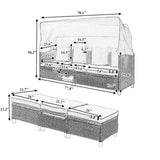 Rattan Outdoor Daybed with Retractable Canopy, 4 Pieces Patio Furniture Sets, Outdoor Sectional Sofa Set with Adjustable Backrest, Chaise Chair Sunbed for Garden Poolside Backyard,Beige Harper & Bright Designs