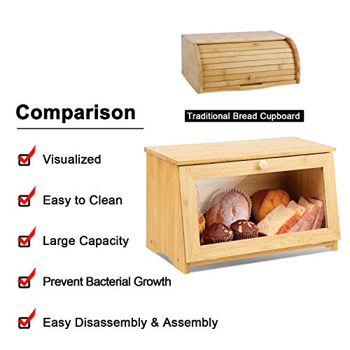 HOMEKOKO Wood Bread Box for Kitchen Counter, Single Layer Bamboo Large Capacity Food Storage Bin (NATURAL) HOMEKOKO