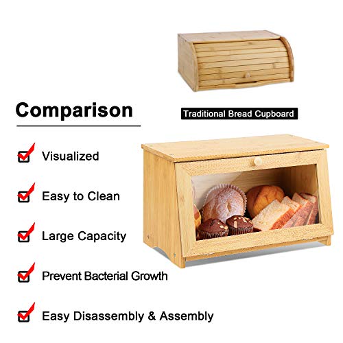 HOMEKOKO Wood Bread Box for Kitchen Counter, Single Layer Bamboo Large Capacity Food Storage Bin (NATURAL) - WoodArtSupply