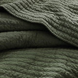 WDCOZY 100% Cotton King Size Quilt Set - Olive Green Striped Pick Stitch Soft Lightweight Bedspread, Textured Like Linen, Farmhouse Country Rustic Coverlet, Shabby Chic Gauze Bedding, 3 Pieces WDCOZY