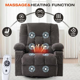 8-Points Massage Recliner Chair with Heated Rocking Function for Adults,Oversized Rocker Recliner with Side Pocket,2 Cup Holders for Living Room