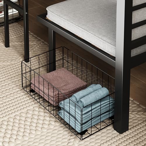 PVWIIK Full Size Loft Bed with Drawer and Desk for Dormitory,Living Room,Bedroom,Metal Bed Frame w/Wood Slats Support/Table Sets Transformable to Full Over Full Bunk Bed,No Box Spring Needed, Black PVWIIK