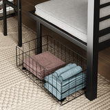 PVWIIK Full Size Loft Bed with Drawer and Desk for Dormitory,Living Room,Bedroom,Metal Bed Frame w/Wood Slats Support/Table Sets Transformable to Full Over Full Bunk Bed,No Box Spring Needed, Black PVWIIK