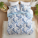Regency Heights Lightweight Seersucker Botanical Queen Size Comforter Set, 3 Pieces Reversible Design Bed Comforter, Premium Microfiber Bedding Set, Comforter and Shams Set, Blue Regency Heights