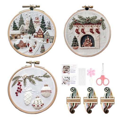 Ramonbell 15pcs Christmas Cross Stitch Kits, Christmas Needlepoint Kits, DIY Embroidery Starter Kit for Adults and Beginners, Birthday Gift for Handicraft Enthusiasts