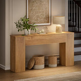 FABATO 61'' Fluted Long Console Table, Wooden Rectangular Sofa Table Behind The Couch, Narrow Entryway Table with 2 Hidden Storage Cabinets for Entrance, Hallway, Living Room, Foyer, Wood FABATO