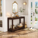 Besiost Small Farmhouse Wood Entryway Table Narrow Console Table with Storage Behind Couch Sofa Table with Shelves Entry Way Tables with Open Storage, Easy Assembly, 32" Black Walnut Besiost