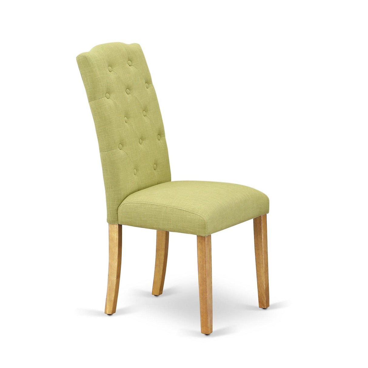 East West Furniture CEP4T07 Celina Parson Dining Room Chairs - Button Tufted Limelight Linen Fabric Upholstered Chairs, Set of 2, Oak East West Furniture