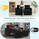 Antetek 3 in 1 Convertible Sleeper Sofa Bed, Modern Velvet Loveseat Futon Couch w/Pullout Bed, Small Love Seat Lounge Sofa w/Reclining Backrest, Toss Pillows, Pockets, Furniture for Living Room, Black Antetek