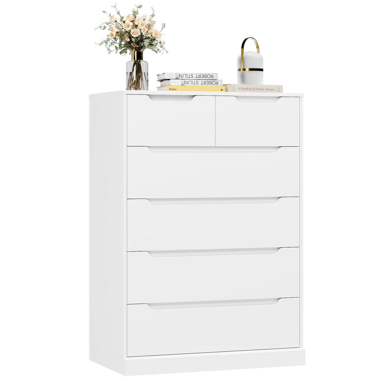 HOSTACK Modern 6 Drawer Dresser for Bedroom, Tall Chest of Drawers with Storage, Large Wood Storage Chest Organizer with Cut-Out Handle, Accent Storage Cabinet for Living Room, Entryway, Classic White HOSTACK