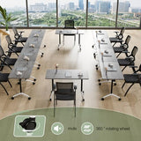6Pack Mobile Conference Table Modular Meeting Training Tables Foldable Conference Room Tables with Wheels Modern Large Folding Office Table with Flip Top Desktop for 4-16 (6, Grey, 47in) YLMYXB