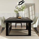 Hitow Dining Table for 8-10 People, 86.6-Inch Rectangular Wood Kitchen Table with Thicken Tabletop, Office Conference Room Table, Dining Room Living Room Table, Brown & Black Hitow