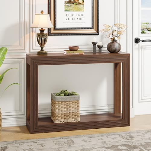 AVZEAR Fluted Entryway Console Table with Storage Shelf, 43" Mid-Century Couch Table Behind Sofa Long and Skinny for Living Room Hallway Entrance Foyer, Walnut AVZEAR
