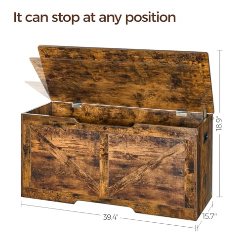 39.4"Storage Chest, Storage trunk with safety Hinges, Wooden Storage Bench, Shoe Bench,Easy Assembly,39.4"L x 15.7"W x 18.9"H,storage bench for bedroom end of bed,for Entryway (Rustic Brown)