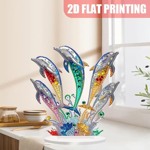 LIULIMI DIY 5d Diamond Painting Kits,Special Shaped Crystal Diamond Art Kit,Stand Up Acrylic Tabletop Ornament Making kit,Two-Sided Diamond dotz Painting,Great Holiday Gift（Dolphins） LIULIMI