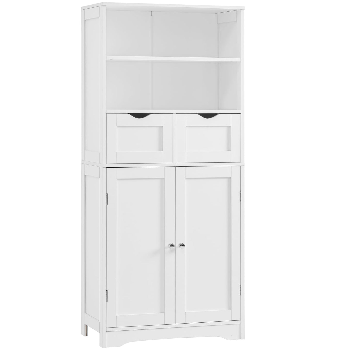 Iwell Tall Bathroom Cabinet, Storage Cabinet with 2 Drawers & Adjustable Shelves, Bathroom Storage Cabinet for Living Room, Dining Room, Entryway, White