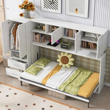 FAVSH Twin Size Murphy Bed Built-in Wardrobe and Table, Fold-The-Way Bed,with Open Shelves and Storage Drawers,Space-Saving Hidden Bed,Wall Bed for Bedroom.White FAVSH