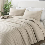 ROARINGWILD Neutral Beige Queen Size Quilt Bedding Sets with 2 Pillow Shams, Full Lightweight Soft Bedspread Coverlet, Quilted Blanket Thin Comforter Bed Cover for All Season, 3 Pieces, 90x90 inches ROARINGWILD
