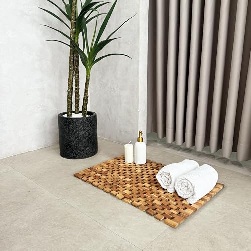 GREEN ALLUVIUM Acacia Wood Bath Mat - Non Slip Sturdy Wooden Bathroom Mat - Outdoor Wooden Shower Mat for Indoor & Outdoor Shower, Spa, Sauna, Cold Plunge, Camping 20" x 32" GREEN ALLUVIUM