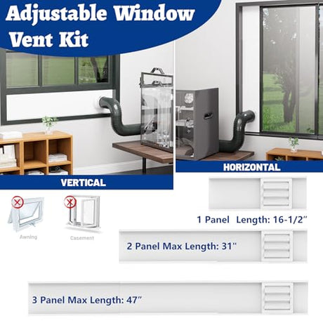 Wintcomfort Window Vent Kit with Louvered Vent Cover Fit for 3" and 4" Vent Hose, Adjustable Window Seal Panels for 3"/4" Exhaust Ventilation Duct of Laser Engraver/3D Printer Enclosure, Dryer Wintcomfort