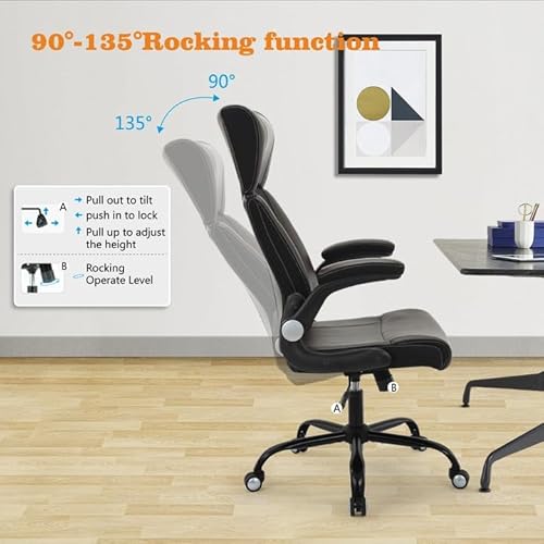 Clearance Executive Office Chair, Ergonomic Leather Desk Chair - Widened Adjustable Headrest with Flip-Up Arms, High Back Computer Swivel Task Chair with Lumbar Support, Brown ZLHECTO
