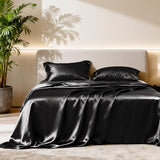 Love's cabin Twin Satin Sheets Sets - 3 Piece Black Silky Bed Sheets with Deep Pockets, Luxury Silk Feel Satin Twin Size Sheet Set Bedding Set (1 Flat Sheet,1 Fitted Sheet,1 Pillow case) Love's cabin