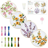 INFUNLY 4 Pack Seasons Flowers Embroidery Starter Kit for Beginners Branches Leaves DIY Embroidery Kits for Adults Stamped Needlepoint Set with Step-by-Step Instructions Threads Craft Lover Gift