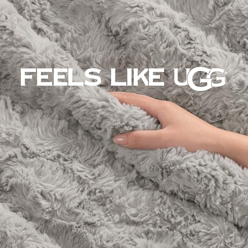 UGG Adalee Faux Fur Twin Blanket, Fluffy Blanket for Bed, Cozy Oversized Throw for Couch, Washable Twin XL Bedding, Luxury Home Decor, 66" x 90", Seal Grey UGG