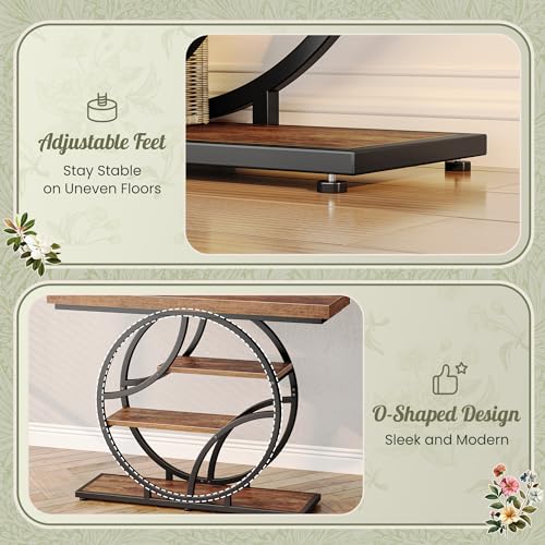 Huuger 41.3 Inch Entryway Table, Industrial Console Sofa Table with Storage, Accent Table with Shelves, for Entry, Hallway, Entrance, Foyer, O-Shaped Metal Frame, Rustic Brown Huuger