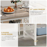 DWVO 3-Piece Dining Table Set for 4-6 People, 63" Dining Room Table with 2 Benches, Industrial Rectangular Dining Room Table Set with Storage for Kitchen, Dining Room, Washed Grey DWVO