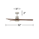Casa Vieja 52" Delta-Wing DC Rustic Farmhouse 3 Blade Indoor Ceiling Fan with LED Light Remote Control Brushed Nickel Walnut Wood for Living Kitchen Bedroom Family Dining Office Room Casa Vieja