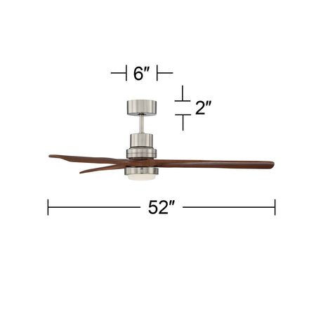 Casa Vieja 52" Delta-Wing DC Rustic Farmhouse 3 Blade Indoor Ceiling Fan with LED Light Remote Control Brushed Nickel Walnut Wood for Living Kitchen Bedroom Family Dining Office Room Casa Vieja