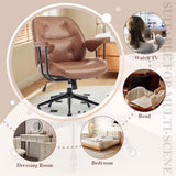 Home Office Desk Chair Retro Faux Leather Chair with Lumbar Support &Rubber Wheels, Mid Back Ergonomic Computer Chair Swivel Rolling Work Chair Coolka