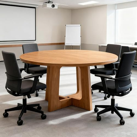 47-Inch Round Conference Table Wooden Wood Base, Modern Wooden Conference Table for 4-6 People, Easy Assembly Boardroom Table (Natural) TMGSK