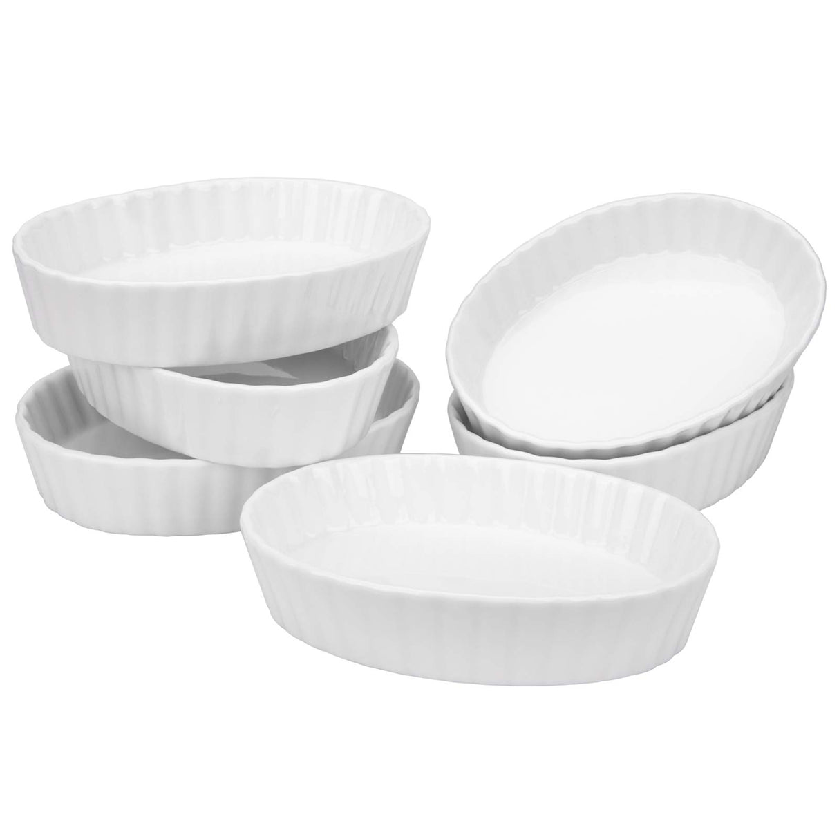 Foraineam Set of 8 Pieces Porcelain Ramekins, 6 Ounce Oval Creme Brulee Ramekin Dishes 6 x 4-1/4 x 1-1/4 Inch Baking Ramekins Set Foraineam