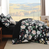 Anibedding 7Pieces Floral Queen Size Comforter Set, Garden Plant Flower Style Bed in a Bag Black White Bedding Comforter Set with Pillow Case for Bedroom Anibedding