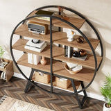 Tribesigns 67-Inch Industrial Round Etagere Bookshelf - 5-Tier Oak and Metal Display Stand Tribesigns